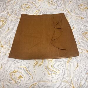 J. Crew Mercantile Camel Wool Blend Mini Skirt SZ 12 Ruffle Detail Classic Prep